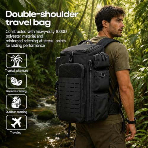 Black 50L Waterproof Tactical Military Backpack with MOLLE System