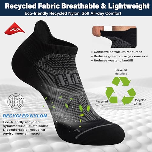 Hylaea Compression Ankle Socks for Running - Large Black 6 Pairs, Moisture Wicking Athletic Socks