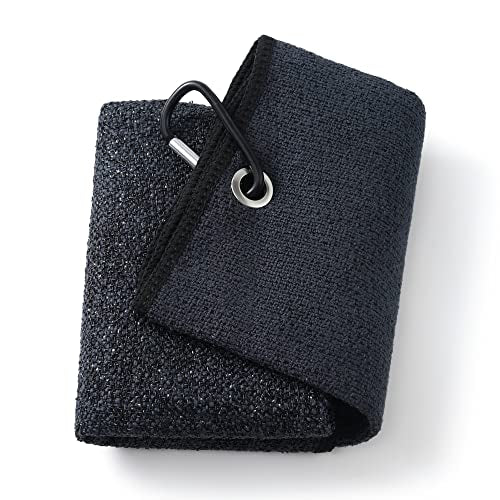 Tri-Fold Golf Towel - 2-in-1 Club & Ball Cleaner, Black