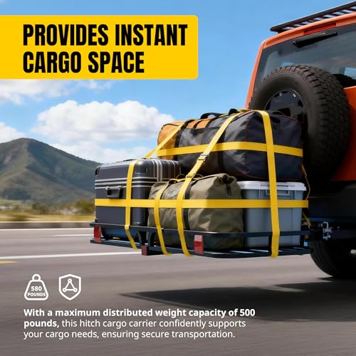 Hitch Cargo Carrier - 53" Steel Trailer Mount with High Side Rails