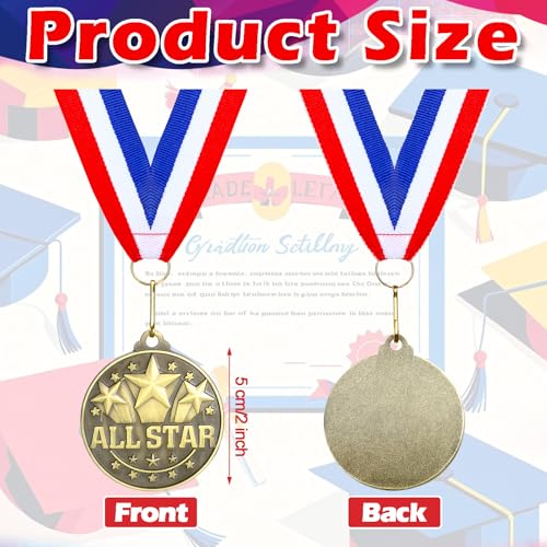 All Star 20 Pcs 2'' Gold Medal with Red White Blue Ribbon - Cunno