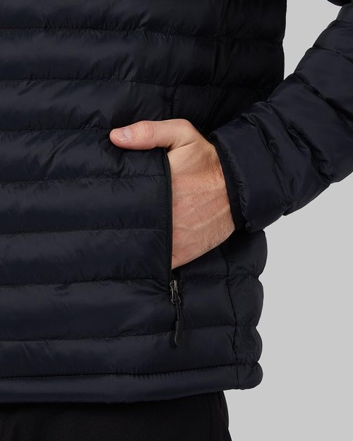 32 Degrees Heat Men’s Lightweight Packable Hooded Jacket – Water Resistant Travel Puffer, Black, X-Large