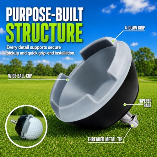 GEAVOUED Golf Ball Picker Upper for Putter – 2 Pack, 4-Claw Grabber, Grey