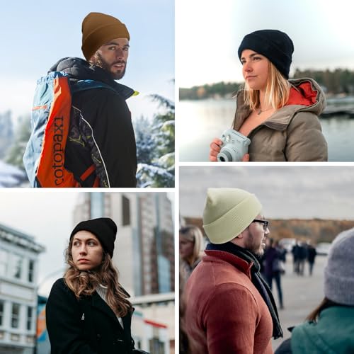 Knit Cuffed Beanie Hat for Winter - Soft & Warm - White