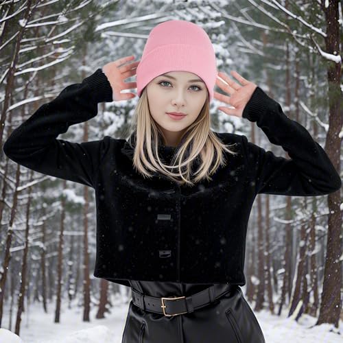 Knit Beanie Hat for Men & Women - Winter Skull Cap - Pink