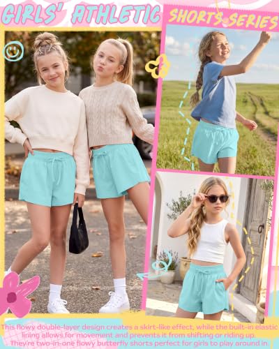 Girls Butterfly 2 in 1 Sports Shorts - Light Blue, 7-8 Years