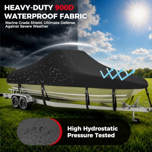 Horonaxo Waterproof Boat Cover 17-19ft V/Hull Tri-Hull with 96in Beam, 900D Heavy Duty