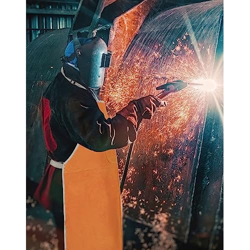 QWORK Leather Welding Work Apron, Heat and Flame Resistant, Size 23x35 Inches