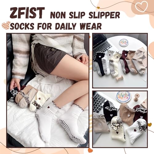 Pilates Socks with Grips for Women - 4 Pairs, Beige+White+Khaki+Dark Brown