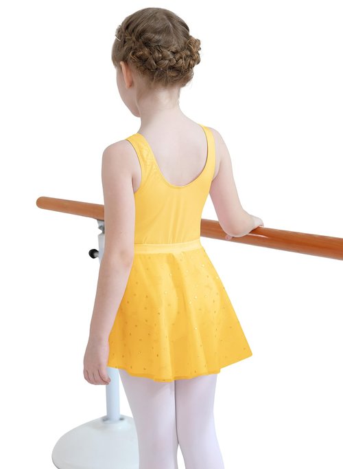 DAXIANG Ballet Leotards with Shiny Dance Skirt Sleeveless Gymnastics Leotard for Girls Toddler Dance Dress Outfit Yellow Size 9-10 Years
