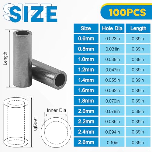 Fishing Crimp Sleeves - 100pcs Single Barrel 0.6mm Brass Tubes