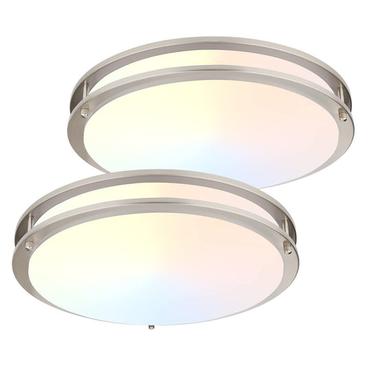 DAKASON 2Pack LED Flush Mount Ceiling Light Fixture 16In 30W 2400lm, On/Off Switch to Select 3000K/4000K/5000K, Dimmable Ceiling Lamp for Kitchen, Hallway, Stairwell, Bathroom, Closet, Brushed Nickel