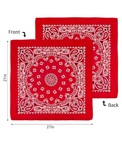 Bycc Bynn Extra Large Cotton Bandanas 27x27 4-Pack – Soft Oversized Hankies (Black/Red/White/Navy)