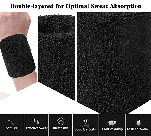 Terry Sports Wristbands - 3 Pack in Black, White, Gray