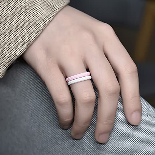 Silicone Wedding Ring for Women - Thin Braided Rubber Band - Deep Purple, White, Light Green, Light Purple, Pink, Purple, Gray, Watermelon