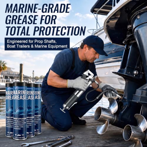 Marine Grade Waterproof Grease - 14 oz Tube, High Temp Bearing Lubricant for Boats & Trailers