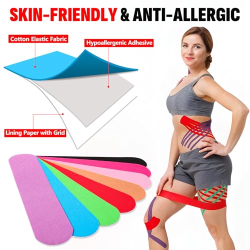 40 Pcs Precut Kinesiology Tape Strips - 8 Colors, 2" x 10"