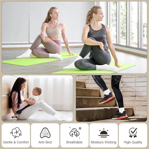 Yoga Socks for Women - Non-Slip Cotton Mid Calf - 4 Pairs White