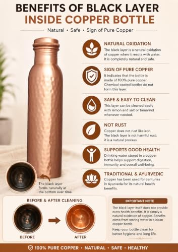 MERCAPE Hammered Design 2 32oz Copper Water Bottle - Premium Chilled Drinkware