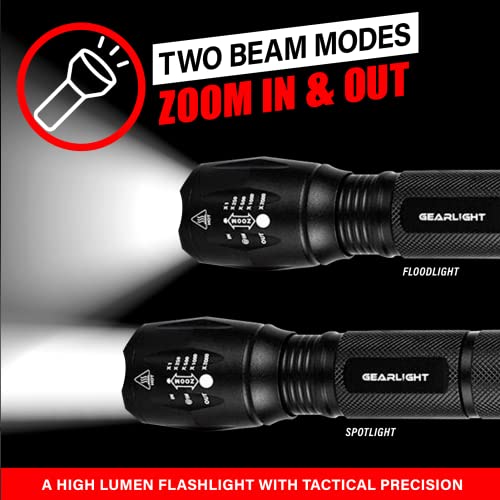 GearLight LED Tactical Flashlight S1000 with Batteries Included, Bright, Zoomable, 5 Modes, Compact for Camping & Emergency