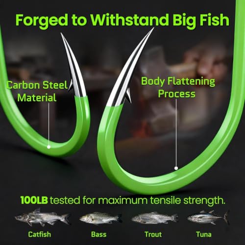 Octopus Fishing Hooks - Glow Green Circle Hooks, 50 Pcs, 9#