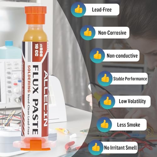 Solder Flux 808 10CC 10mL Need to clean Tin Soldering Fluxes Paste Liquid Syringe for Electronics 10 Milliliters with Needle Dispensing Tool (Pack of 1Pcs)