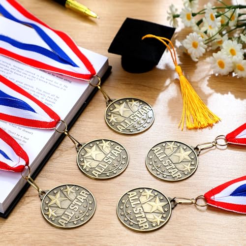 All Star 20 Pcs 2'' Gold Medal with Red White Blue Ribbon - Cunno