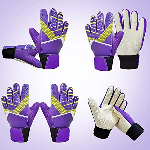 Goalkeeper Soccer Gloves for Kids - Size 7 Purple, Anti-Slip Latex Palm