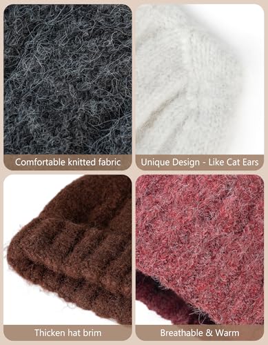 Women's Knitted Thermal Beanie - Winter Skull Cap - Red