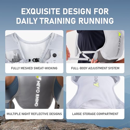 Gray N NEVO RHINO Running Vest with 350ML TPU Soft Flask, Adjustable Chest