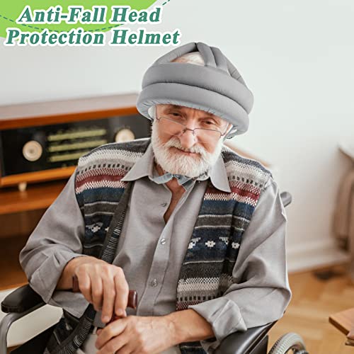 Woanger 2 Pcs Anti Fall Elder Head Safety Helmet for Adults Special Needs Thick Soft Protective Hat Adjustable Seniors Fall Prevention Head Protection Cap Elderly Helmet for Injury Protection (Gray)