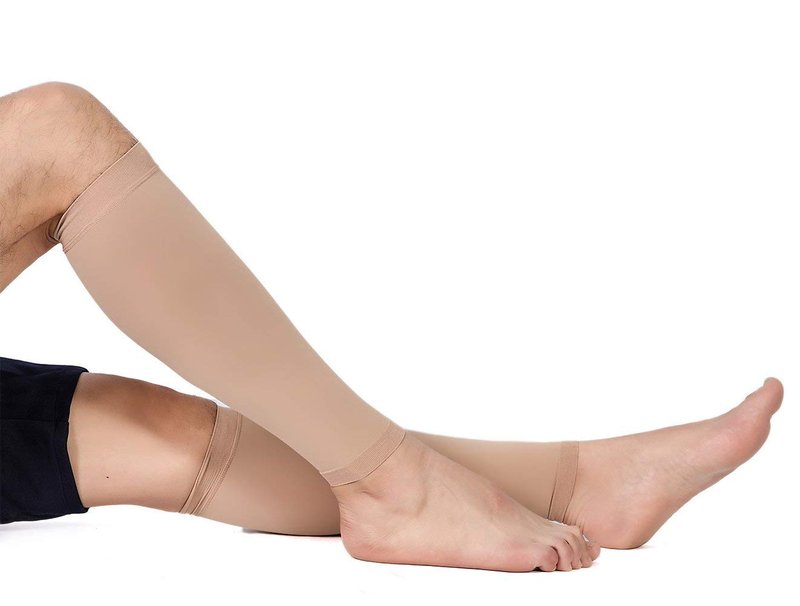 TOFLY® Calf Compression Sleeve for Men & Women, 1 Pair, Footless Compression Socks 20-30mmHg for Leg Support, Shin Splint, Pain Relief, Swelling, Varicose Veins, Maternity, Nursing, Travel, Beige L