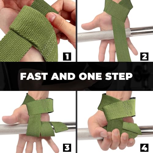 Padded Neoprene Weightlifting Straps for Power Lifting - Army Green