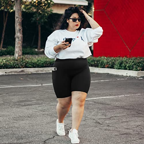Plus Size High Waisted 8" Biker Shorts with Pockets - XL-4XL, Black
