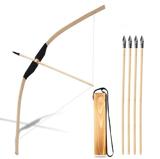 AHOSOUTLY Wooden Bow and Arrow Set for Kids, Handmade Archery Toy with 5 Safe Arrows & Quiver, Outdoor Indoor Role Play Props Games for Boys Girls Ages 4-18, Educational Birthday Gifts for Youth