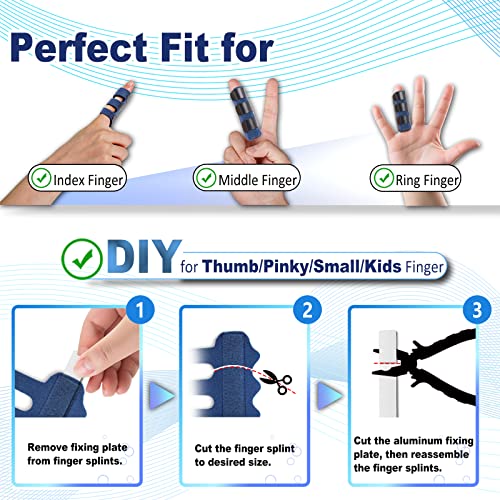 Trigger Finger Splints - 4 Pcs with 3 Velcro Straps - Dark Blue/Yellow/Green/Red