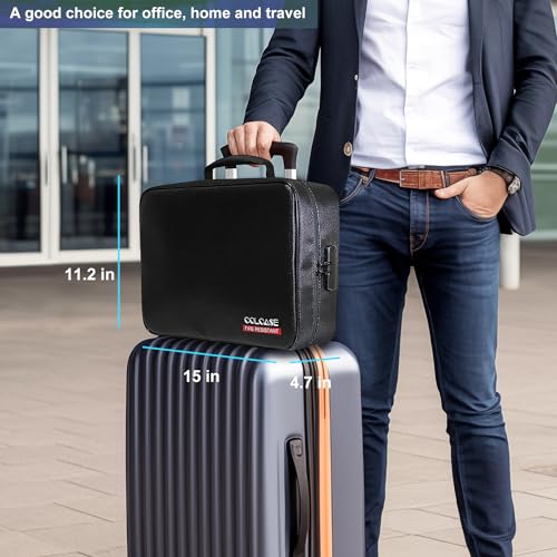 COLCASE Fireproof Document Bag with Lock, Fireproof Waterproof File Organizer Bag 5 Layers Protection Fireproof Bag Storage for Laptop Certificates Documents Passport 15 x 11 x 4.7 inches (Black)