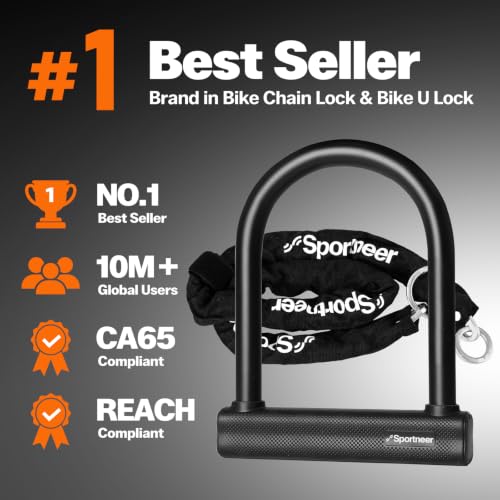 Heavy Duty Bike Lock with 3.94ft Chain, U Lock & Mounting Bracket, Anti-Theft Security
