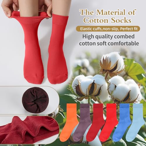 Women Thin Cotton Crew Socks 6 Pairs, Ankle Bootie Casual Dress, Red, Size 9-11