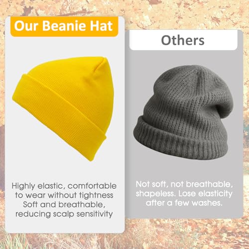 Cuffed Beanie Hat for Men & Women - Soft Knit Skull Cap - Yellow
