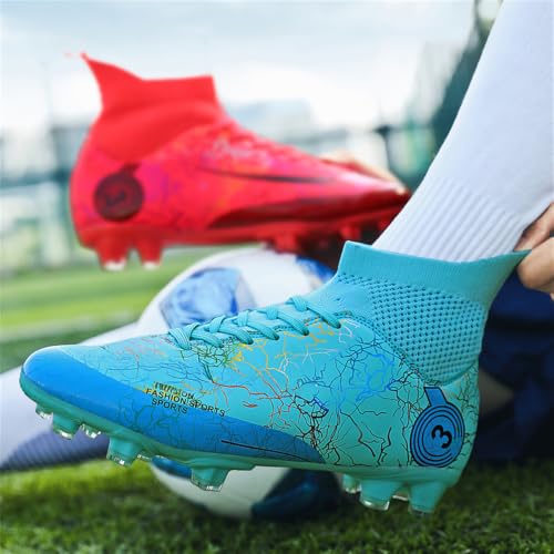 Kids Soccer Shoes Boys Football Cleats - 6 Big Kid Red Turquoise