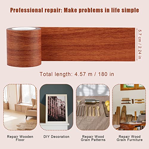 AIEX 1pc Wood Grain Repair Tape, 2.24x180inch Adhesive Wood Grain Repair Patch for Tables, Chairs, Baseboards, Doors (Brown)