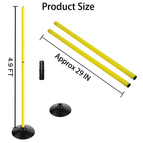TNZMART 4.9FT Training Agility Poles Set Detachable Soccer Training Sticks Slalom Poles with 10 Disc Cones and Speed Ladder (Pack of 6, Yellow)