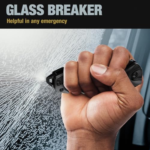 Compact Serrated Pocket Knife with Glass Breaker & Seat Belt Cutter