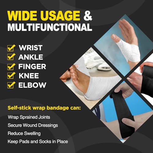 Self-Adhesive Bandage Wrap - Elastic Medical Tape, 2" x 5 Yards, Black