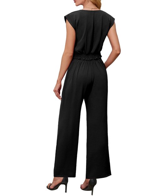 Tanou Womens Casual Summer 2 Piece Sets V Neck Cap Sleeve Strappy Top Elastic Wide Leg Pant Sets Dressy Outfits with Pockets