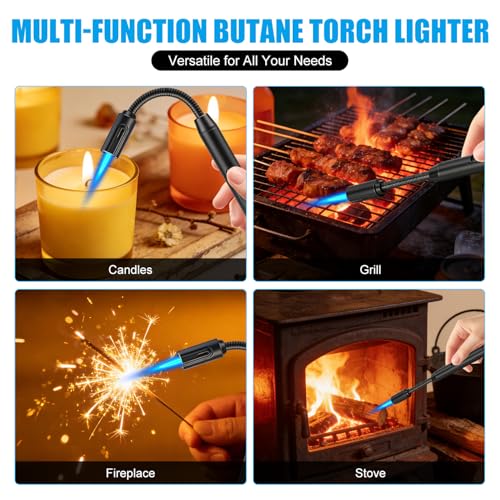 LcFun Double Black Refillable Torch Lighter with Long Flexible Stem & Visible Fuel Window