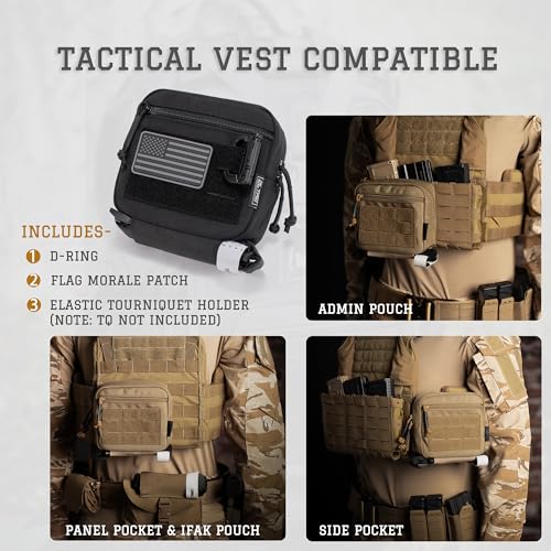 CLTAC Black M Tactical Molle Admin Pouch Utility EDC Tool Bag with US Flag Patch
