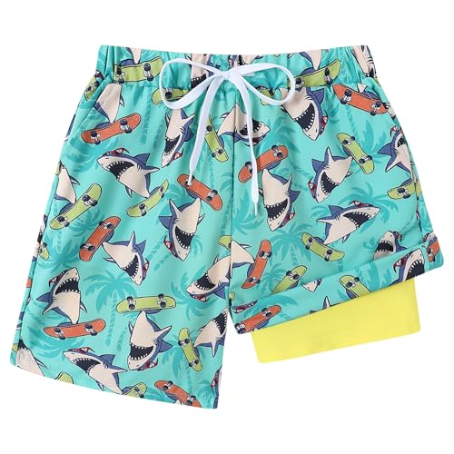 Boys Swim Trunks with Compression Liner - Shark, 5-6 Years