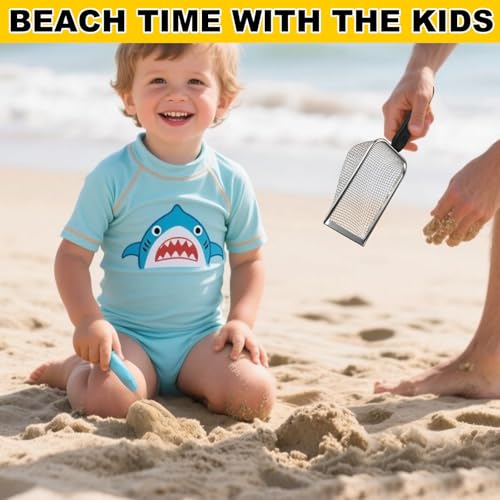 Lasuroa 2pcs Beach Mesh Sand Shovels Stainless Steel with Plastic Handle, 3.8+5mm
